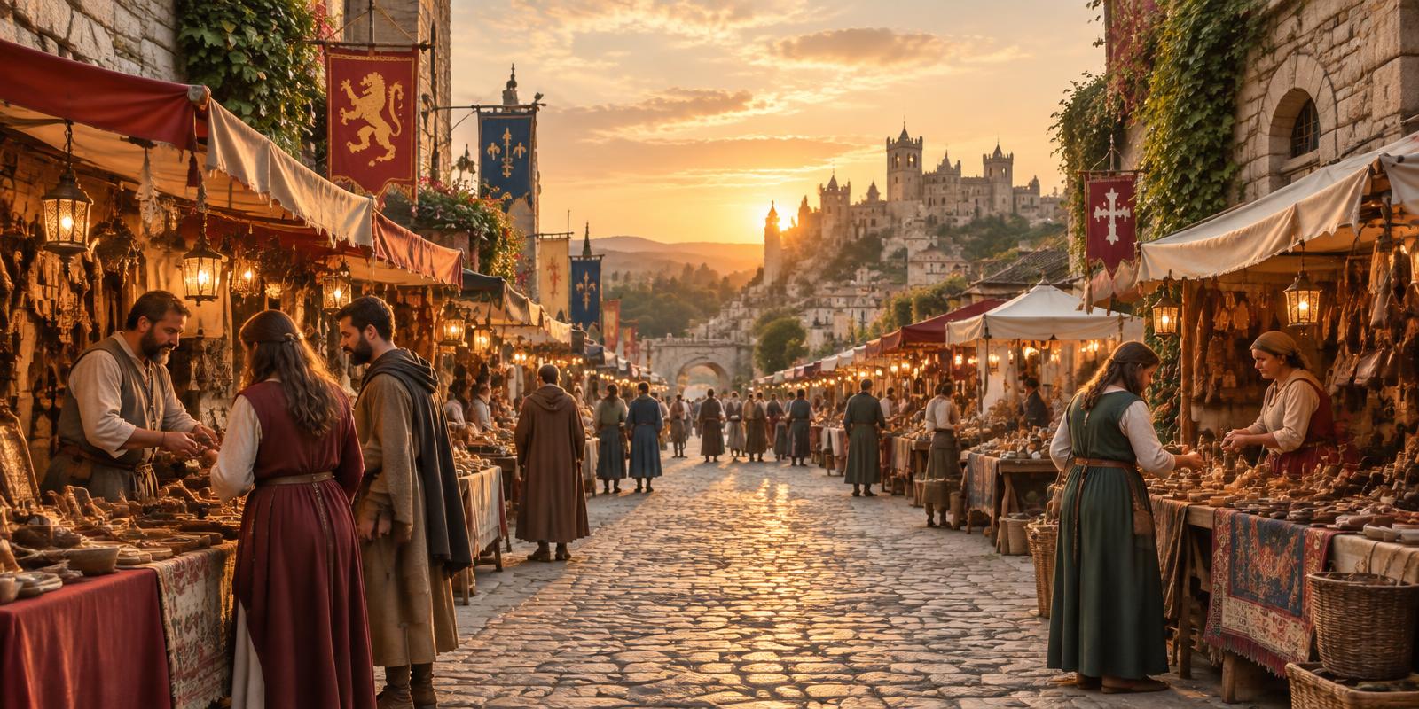 Mercadillo medieval al atardecer