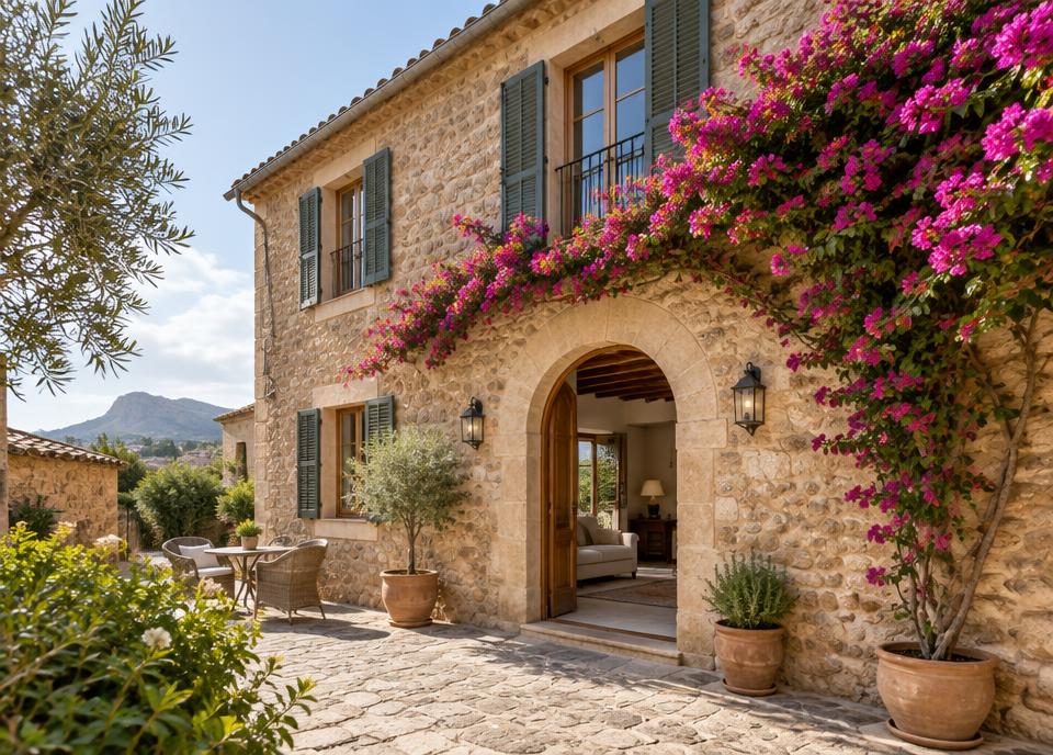 Casa de piedra con patio